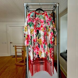 Johnny Was floral silk fringe kimono